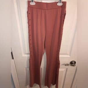 Shein size XS pink flared pants with laced up sides